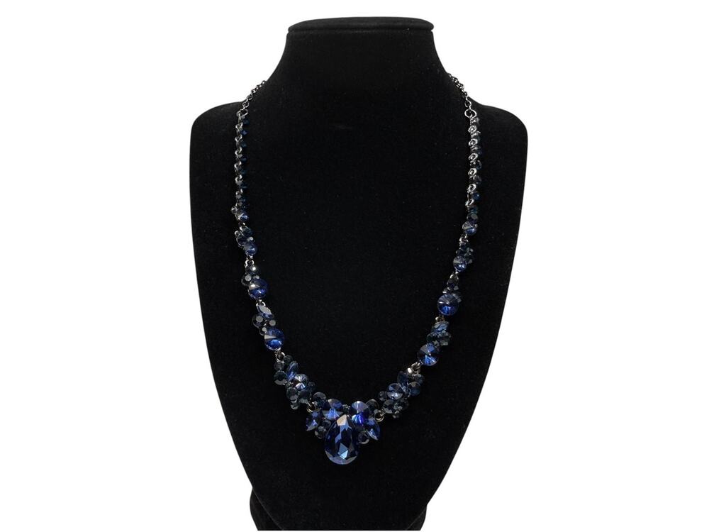 Elegant Blue Glass Faceted Crystal Beaded Statement Necklace Fashion Jewelry 20"